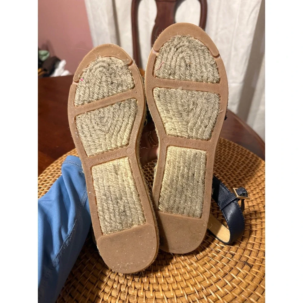 Talbots Navy Blue Eyelet Espadrille Flats Ankle Strap Shoes Womens 8
